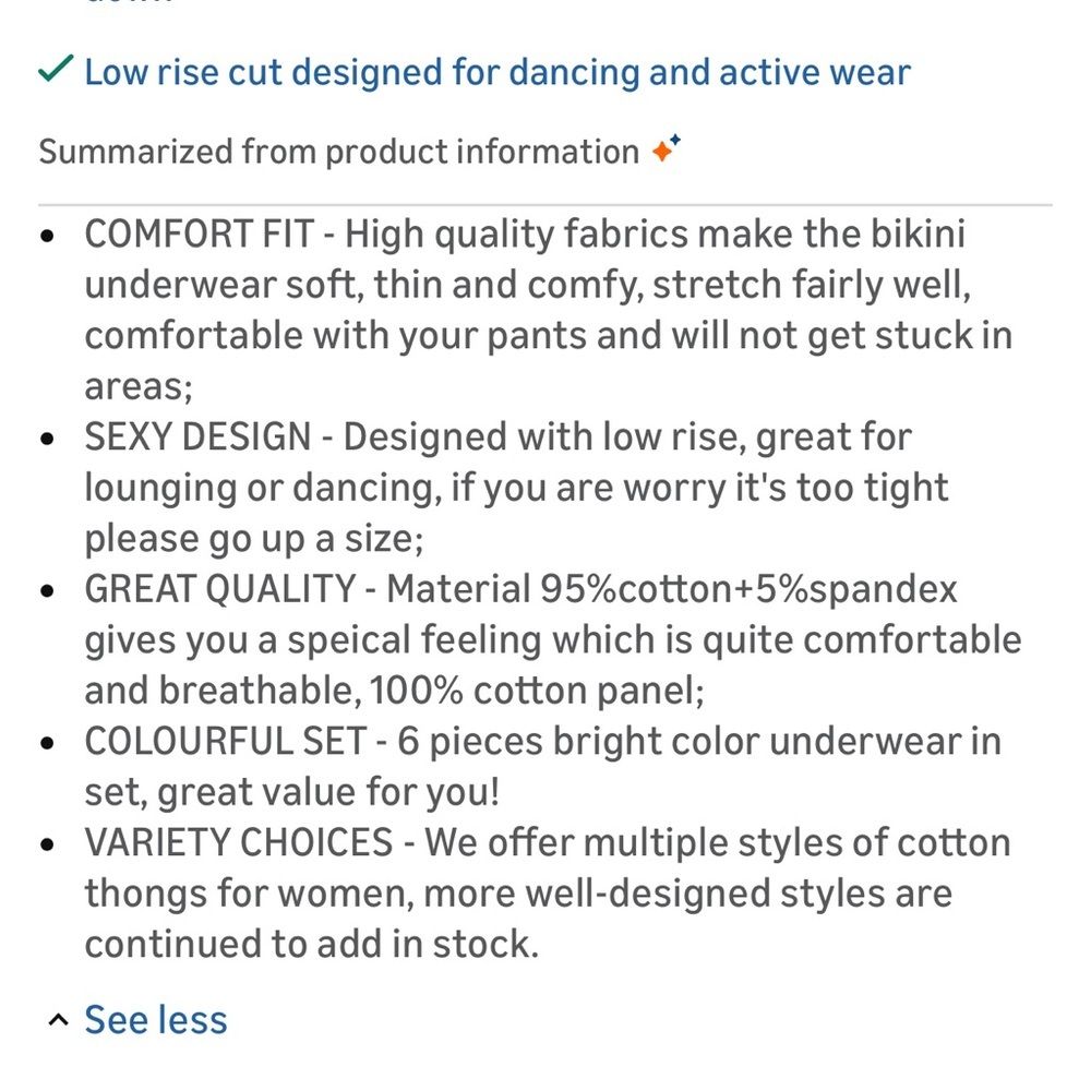 Cotton Thong Panty 6-Pack - Black, Purple, White, Blush, Cream, Brown small - Picture 3 of 4